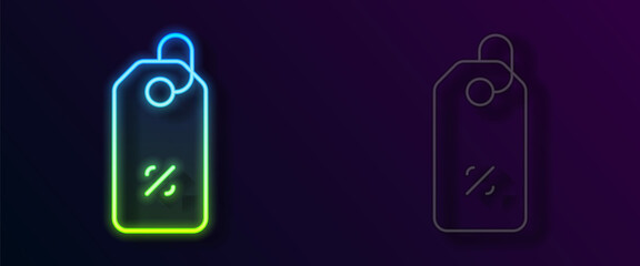 Glowing neon line Discount percent tag icon isolated on black background. Shopping tag sign. Special offer sign. Discount coupons symbol. Vector