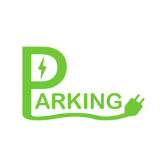 Fototapeta premium Green parking with cable and plug concept eco electric car (EV car) charging sign icon flat vector design.