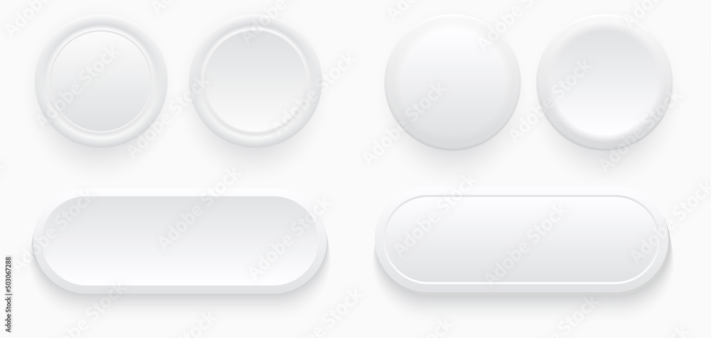 Aufkleber white buttons for user interface, simple circle 3d modern design for mobile, web, social media, busi