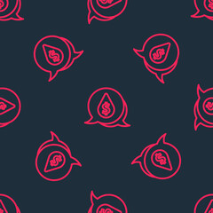 Red line Oil drop with dollar symbol icon isolated seamless pattern on black background. Oil price. Oil and petroleum industry. Vector