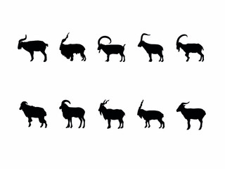 wild goat, sheep, lamb, big horn goat icon set. silhouette goat