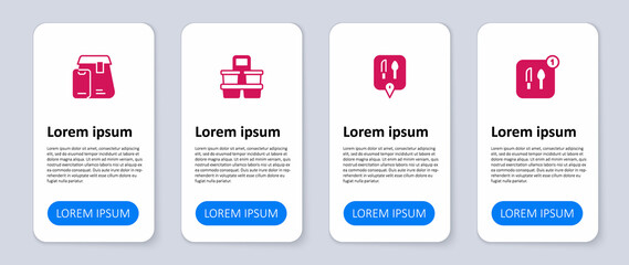 Set Food ordering, Cafe and restaurant location, Coffee cup to go and Online food. Business infographic template. Vector