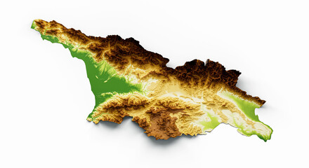 3d rendering of a Georgia shaded relief map isolated on a white background - obrazy, fototapety, plakaty