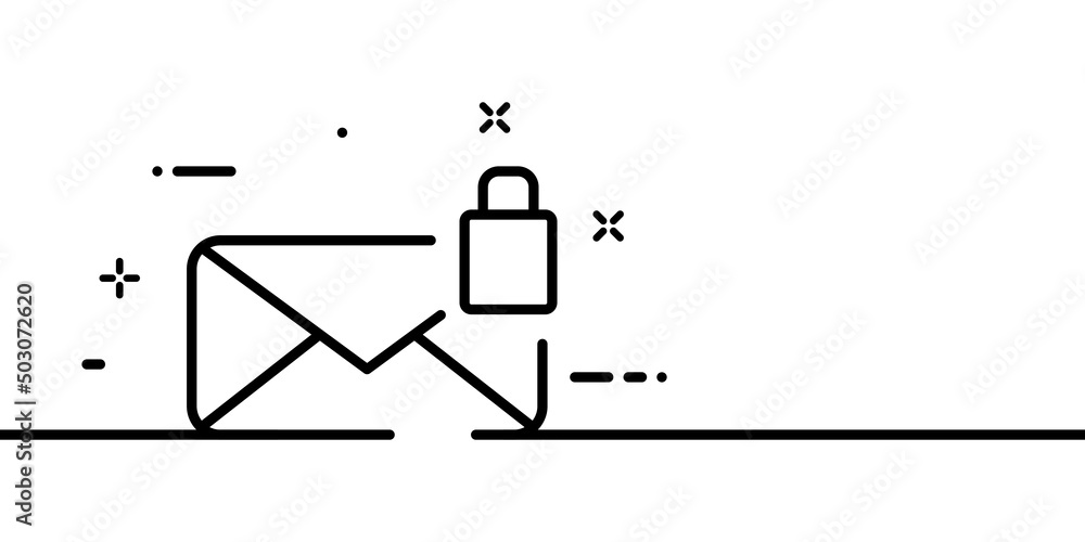 Poster writing line icon. email with a password, lock, protect. envelope, two-factor authentication. mail c