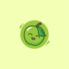 Cute Apple Mascot Logo Design Illustration