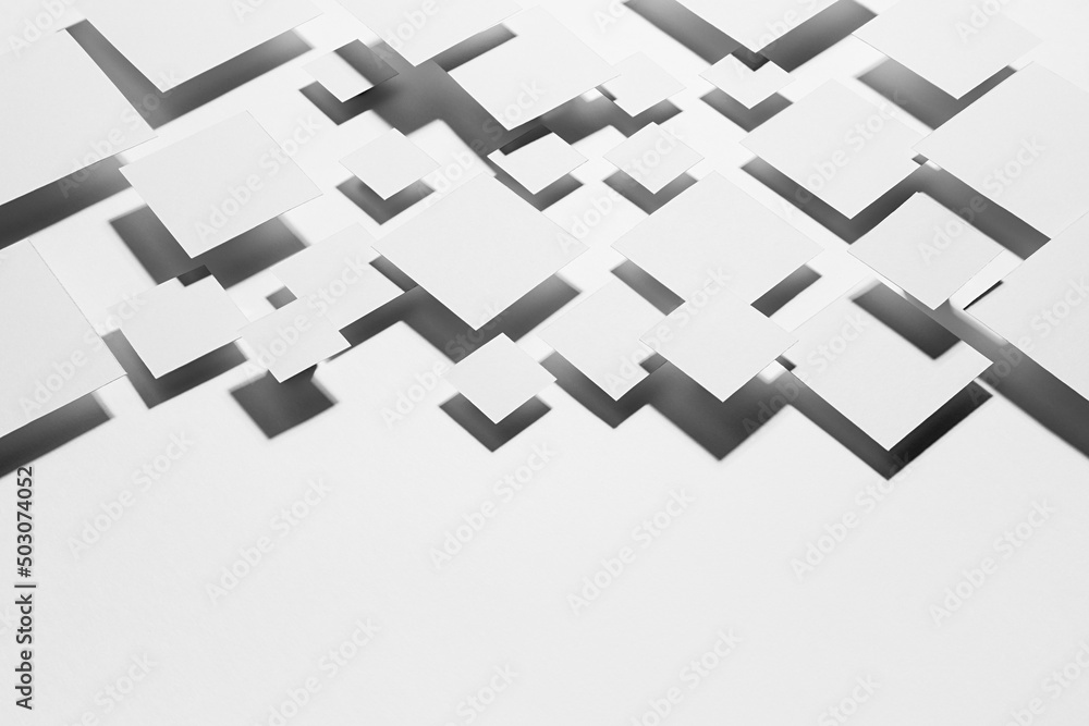 Poster white geometric abstract background with rhombuses in hard light with strict gradient contrast dark 