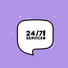 Speech bubble with 24 7 service text. Boom retro comic style. Pop art style. Vector line icon for Business and Advertising