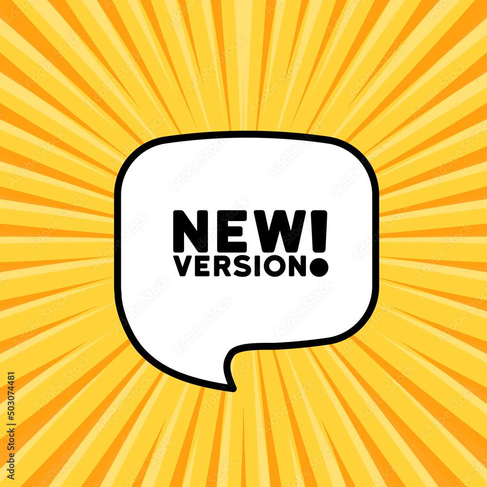 Poster speech bubble with new version text. boom retro comic style. pop art style. vector line icon for bus
