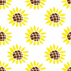 Simple floral vector seamless pattern. Yellow sunflowers on a white background. Summer design. For prints of fabrics, textiles, packaging.