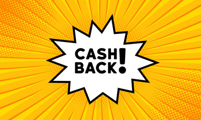 Speech bubble with cash back text. Boom retro comic style. Pop art style. Vector line icon for Business and Advertising