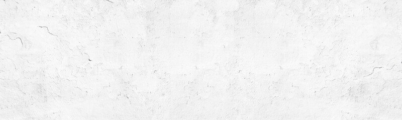 White painted old concrete wall wide panoramic texture. Grunge abstract whitewashed widescreen background