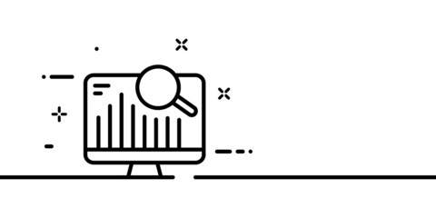 Chart analytics line icon. Magnifying glass and diagram. Database search. Data analysis concept. One line style. Vector line icon for Business and Advertising