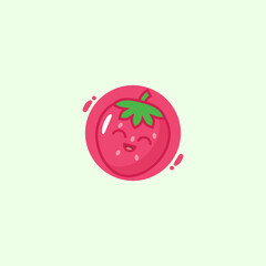 Cute Strawberry Mascot Logo Design Illustration