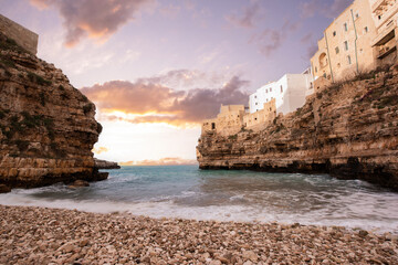 Sunset in Polignano a Mare, Puglia region in Southern Italy (Apulia)