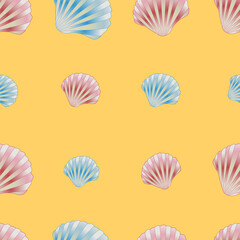 Vector sea shell pattern. Luxury leisure mollusk cover. colorful hand-drawn seashell. Travel trendy summer texture. Happy vacation print