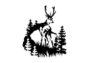 deer in the woods black clip art