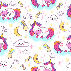 Fototapeta premium colorful seamless patterns with unicorns in cartoon style for kids. vector illustration