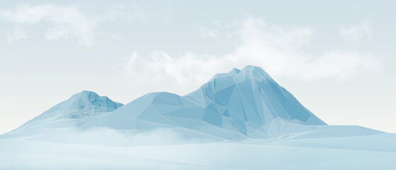 blue low poly mountains in wireframe - obrazy, fototapety, plakaty