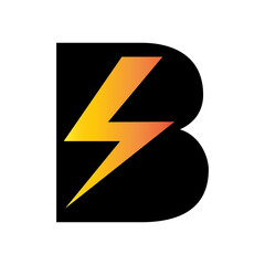 Power logo. B  letter and lightning on the dark background.  monogram. Power and energy technology.