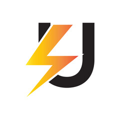 Power logo. U  letter and lightning on the dark background.  monogram. Power and energy technology.