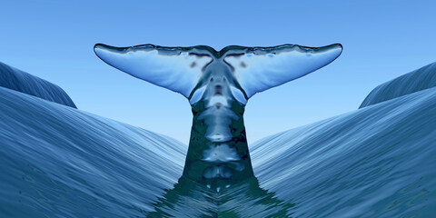 ice whale tail out of the waves water