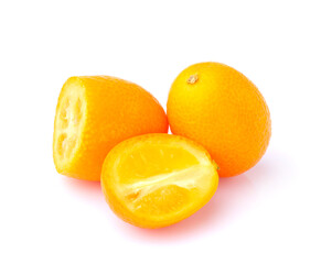Naklejka na ściany i meble Heap of kumquats isolated on white background 