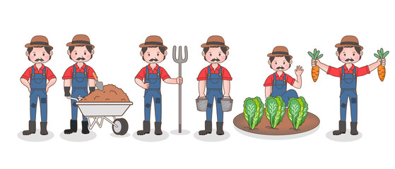 Collection of farmer people, old man uncle planting and farming, agriculture and farm concept