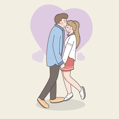 happy love couple fall in love, illustration, valentine celebration