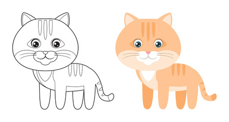 Coloring page outline of cute cat. Handsome cartoon kitten. Coloring book for children.