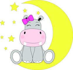 baby girl hippo vector illustration