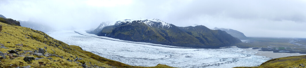 Panoramic view of the Skaftafellsj&ouml;kull glacier tongue from the largest glacier in Europe, Vatnaj&ouml;kull, Iceland.