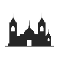 Black and white mosque icon. UI and UX element of app and web. It use neutral color, created as simple as possible to achieve minimal size but the quality of vector graphic is still maintained.