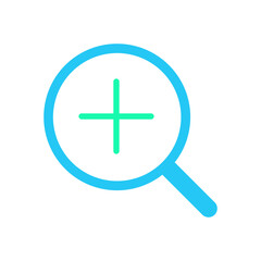 Isolated zoom in icon. UI and UX element of app and web. It use analogous color scheme, created as simple as possible to achieve minimal size but the quality of vector graphic is still maintained.