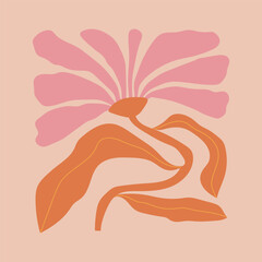 Abstract flower poster in groovy trippy funky style. Organic shapes aesthetic wall art in trendy pink pallete. Curvy psychedelic summer floral decoration. © Veronica
