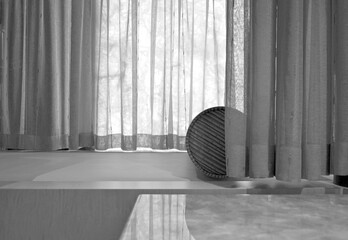 Relaxation room heated loungers with Balinese Asian decor inside spa wellness area thermal suite...