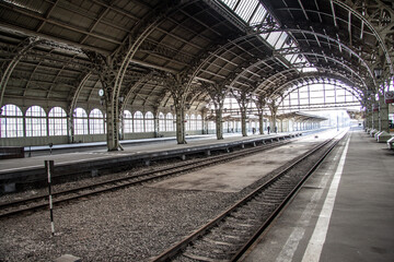 Fototapeta na wymiar old railway station platform close-up