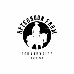 Vintage Retro Logo Vector Farmer Equestrian