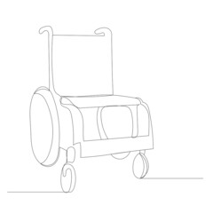 wheelchair one continuous line drawing, isolated, vector