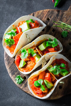 Mexican and spicy tacos as spicy Mexican snack.