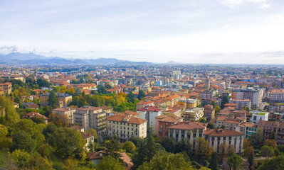 Fototapeta na wymiar Panoramic view of Upper Town (Citta Alta) in Bergamo, Italy