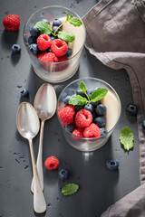 Fresh and sweet Panna Cotta as Italian classic dessert.