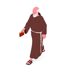 Isometric vector illustration of a Christian religious man, priest or monk.