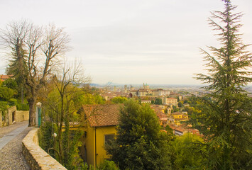 Naklejka na ściany i meble Cityscape of Upper Town (Old Town) in Bergamo