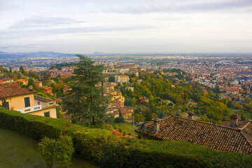 Fototapeta na wymiar Beautiful panorama of Bergamo from Upper Town (Citta Alta), Italy