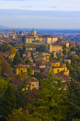 Beautiful panorama of Bergamo from Upper Town (Citta Alta), Italy - obrazy, fototapety, plakaty