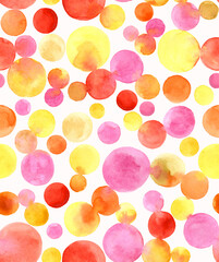 watercolor messy yellow, pink and red circle. abstract texture. seamless pattern. - 503092045