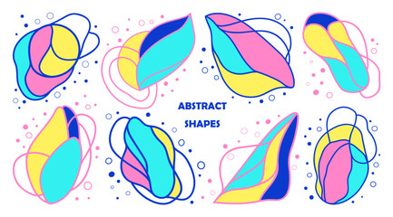 Set of hand-drawn abstract shapes and objects. Collection of minimalistic contemporary art prints in trendy surreal colors.