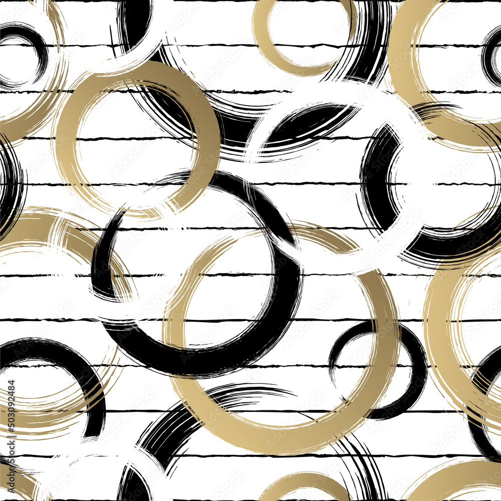 Aufkleber abstract circle seamless pattern. repeating gold grunge backdrop. random circles. repeat golden back