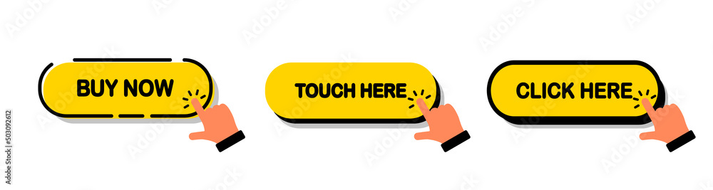 Fototapete click here button. set of action buttons website buy or download. click button. mouse cursor or hand