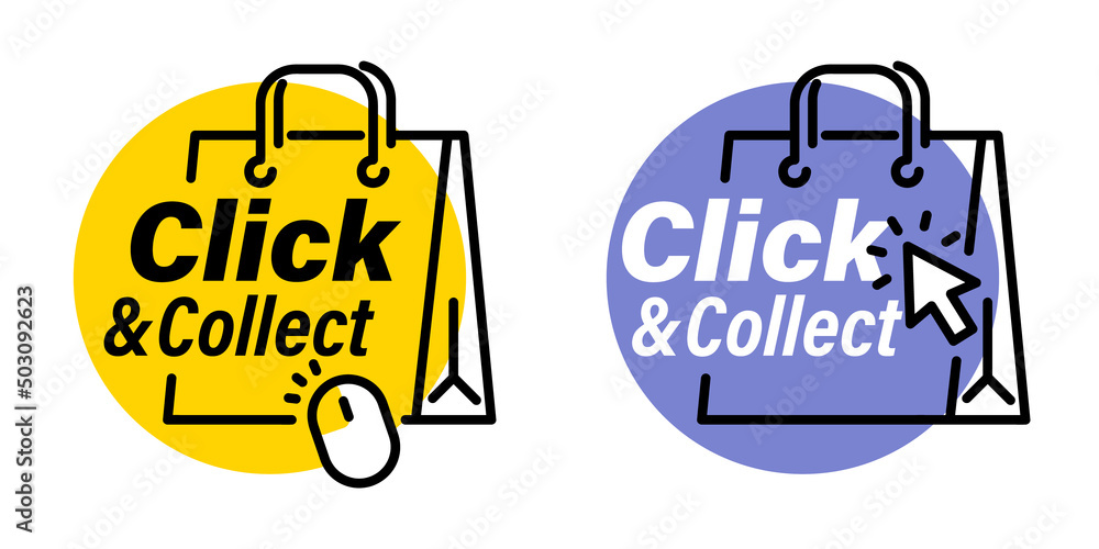 Aufkleber click and collect icons. click an collect with computer mouse pointer or mouse. mouse cursor or hand